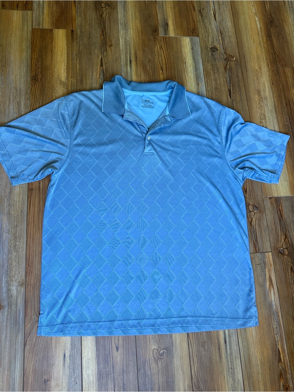 PGA Tour Men's Sky Blue Diamond-Textured Polo